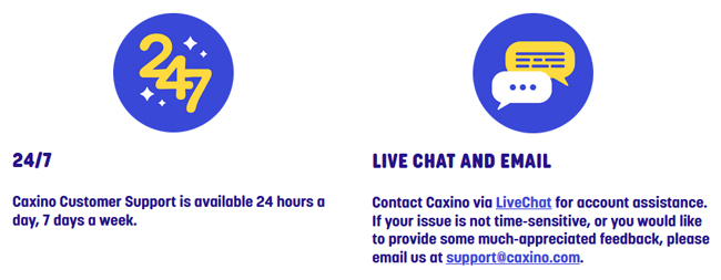 caxino casino live chat and email support